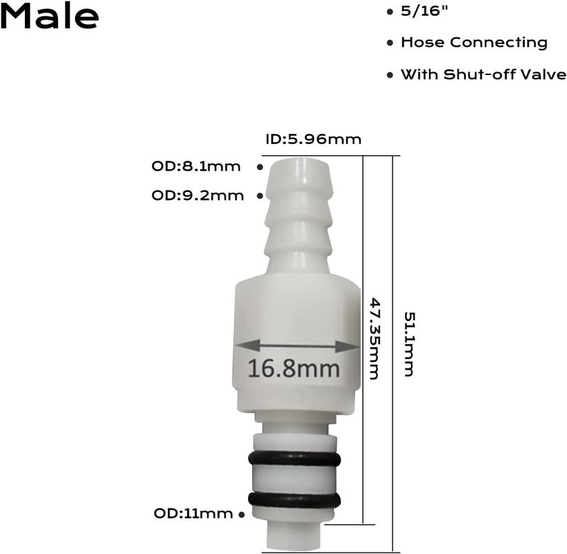 BBTUS 2PCS 1/4" 3/8" 5/16" Plastic In-Line Hose Barb Coupling Insert Quick Connector, Shut-Off Valved in Tube Quick Connector, Male Quick Connect Hose Fittings (2x Male Connector) (5/16") - Image 2
